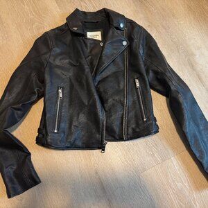Abercrombie & Fitch Vegan Leather Moto Jacket Black Zip Up Biker Size XS